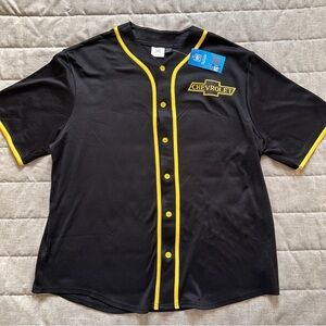 Men’s XL Chevrolet Black Yellow Baseball Jersey Button Up NWT
